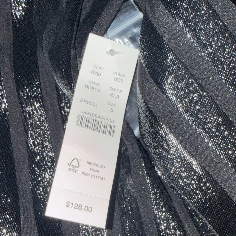 NWT J.Crew Black Metallic Stripe Tie-Neck Blouse Sz S - Picture 5 of 9